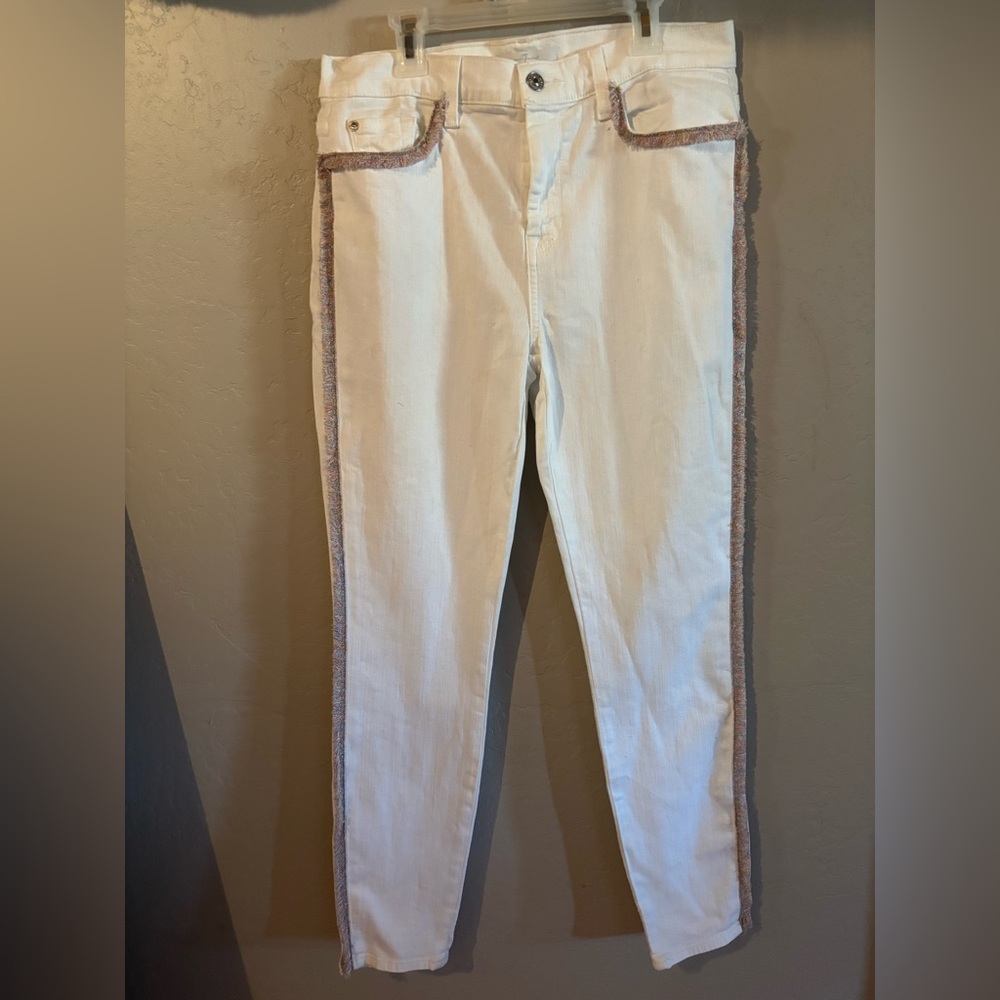 White Skinny Jeans with Multi Color Fray